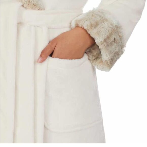 NEW Carole Hochman Ladies Long Full Length Plush Robe, Cream Beige Collar Cuff S - Picture 5 of 12